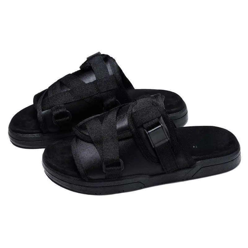 Men's & Women's Comfortable Nylon Footwear Slides - Signature Design, Adjustable Straps, Cowhide Material, Thick Sole, Shoe, Sandal, Outdoor Sandals, Rubber, Matte Black, Matching Hardware, Casual, Techwear, Slip On, Outdoors