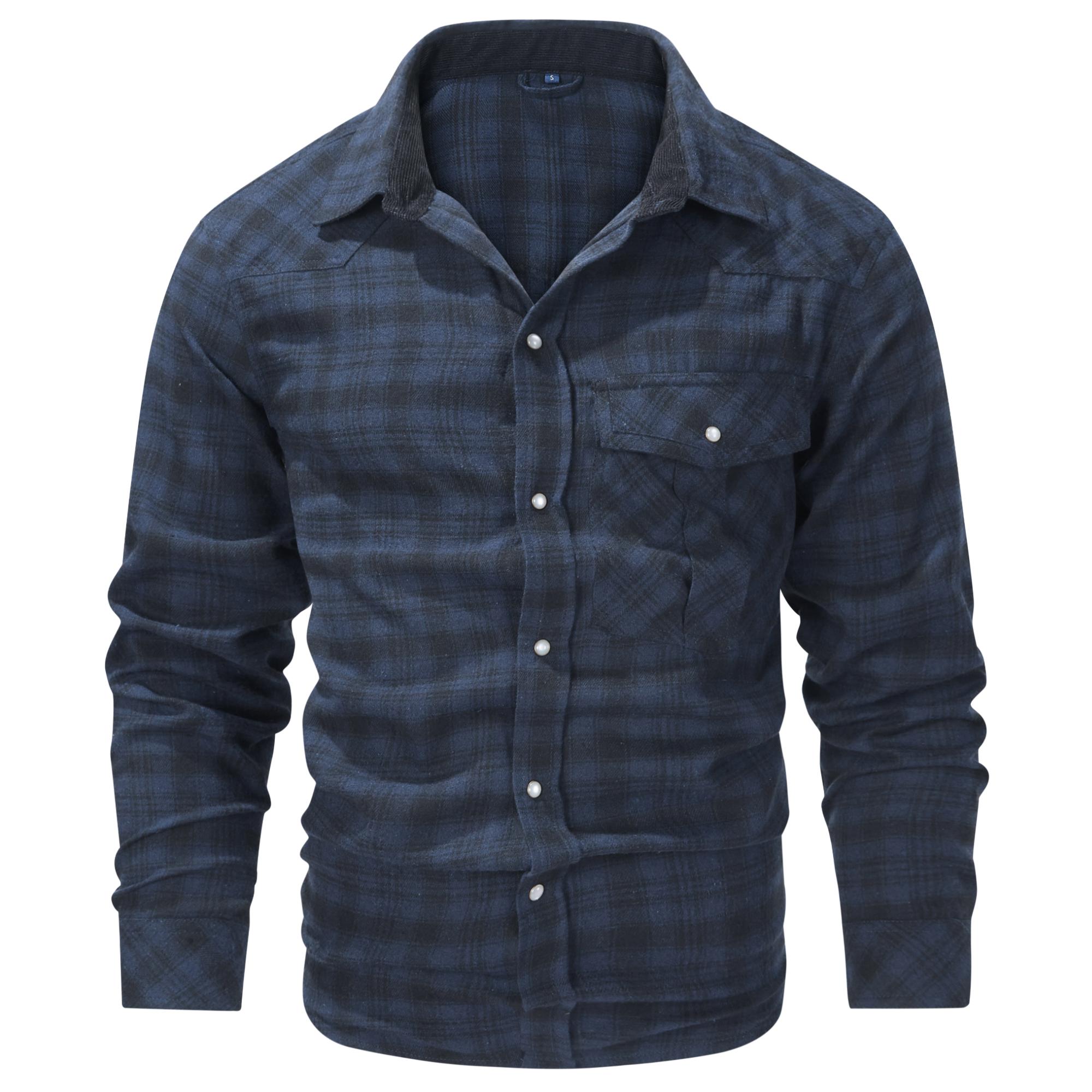 Summit Flannel Shirt Men's Plaid Long Sleeve Button Up with Chest Pocket Collared Casual Versatile Design Cotton Top