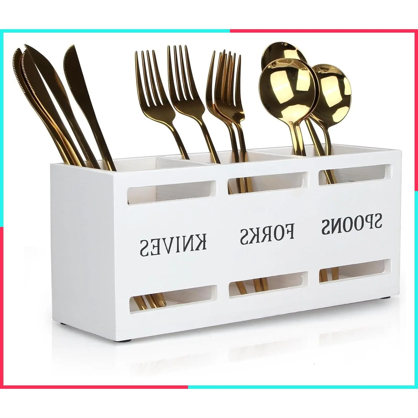Wooden Cutlery Caddy Organizer for Parties - Flatware and Silverware Holder