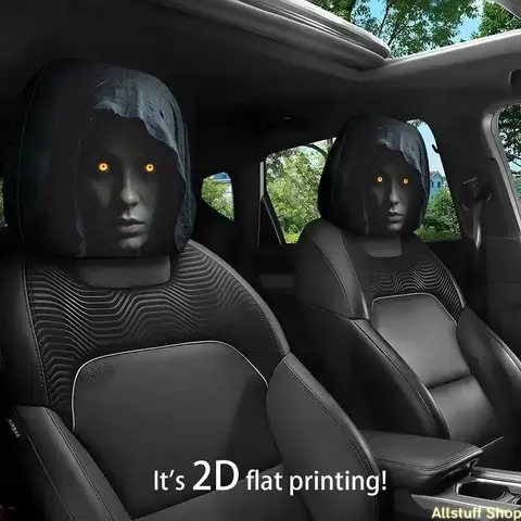 2Pcs Creepy Ghost Print Covers for Vehicle Interior -  Spooky 2D Flat Printed Seat Pillow  2D Flat Printed Spooky Covers for Halloween