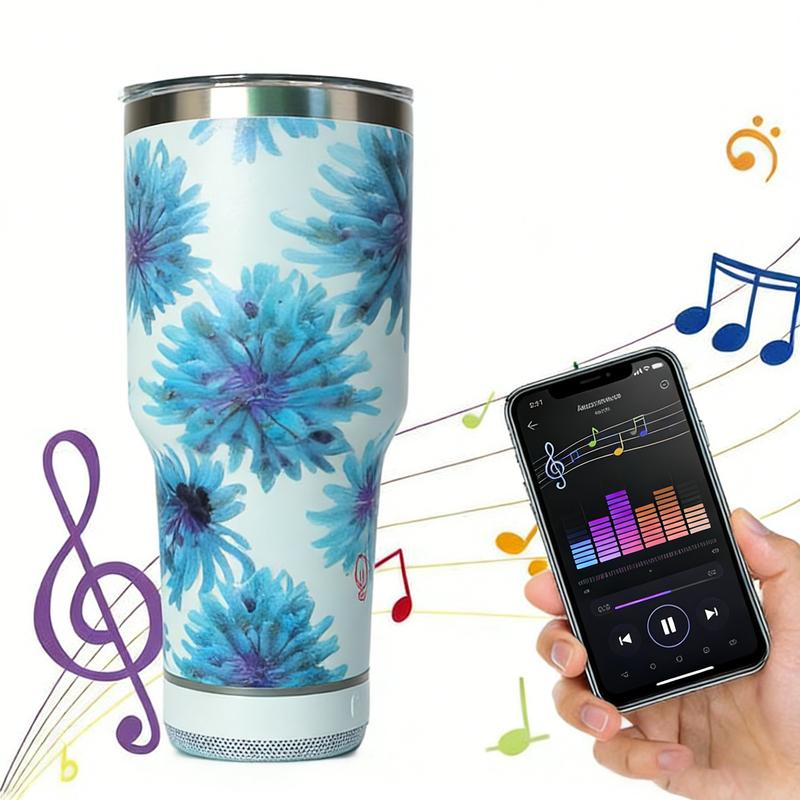 30 Oz Insulated Cup with Bluetooth-compatible Mini Speaker, Large Capacity 900ML Ice Bucket, Detachable Rechargeable Player, Thermal Mug for Hot & Cold Drinks