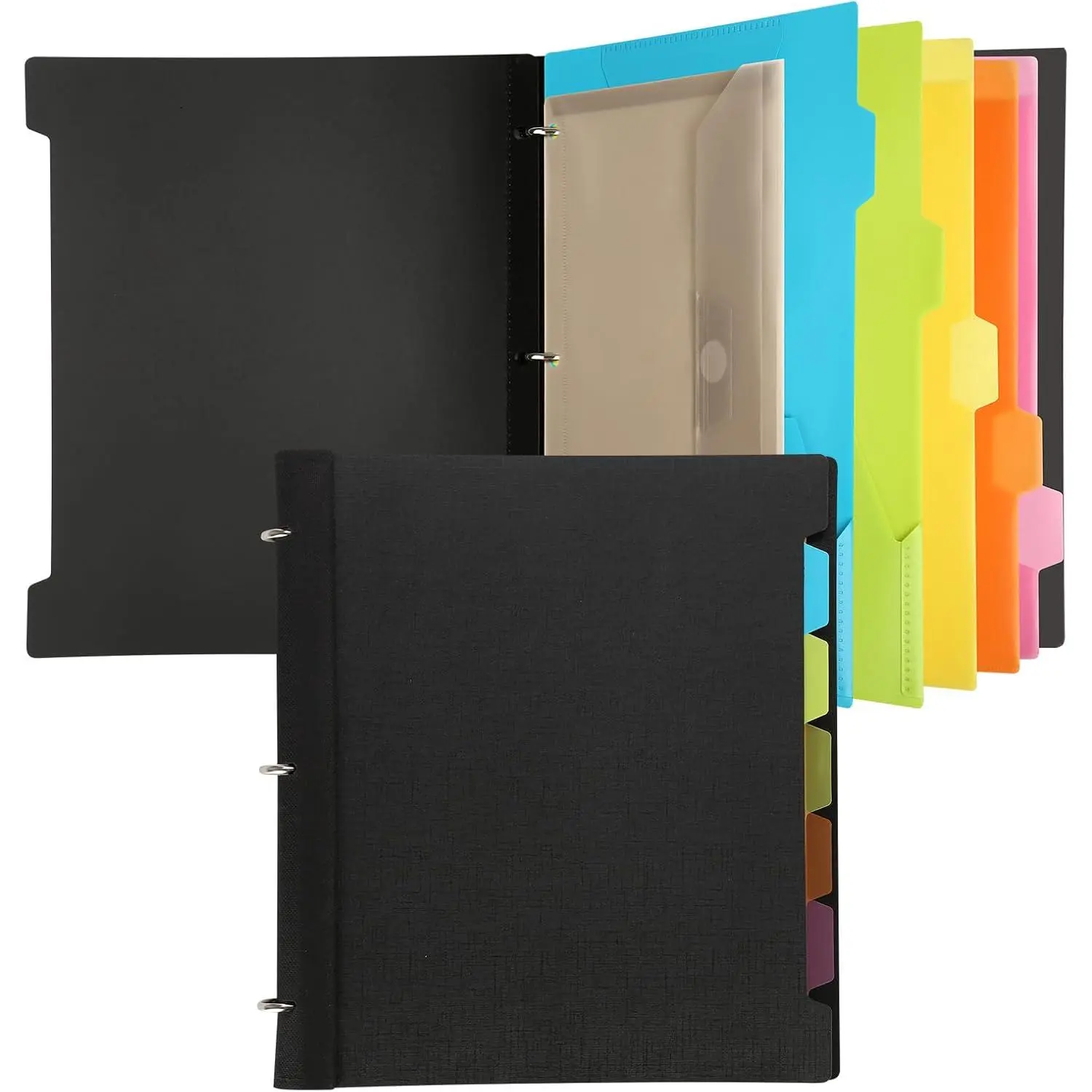 Pivotable Refillable Notebook, 3 Ring Binder Notebooks 1 Inch, Notebook with Dividers and Pockets, Folder Notebook, Flexible Binder, Soft Binders 3 Ring, Foldable Binder- Black