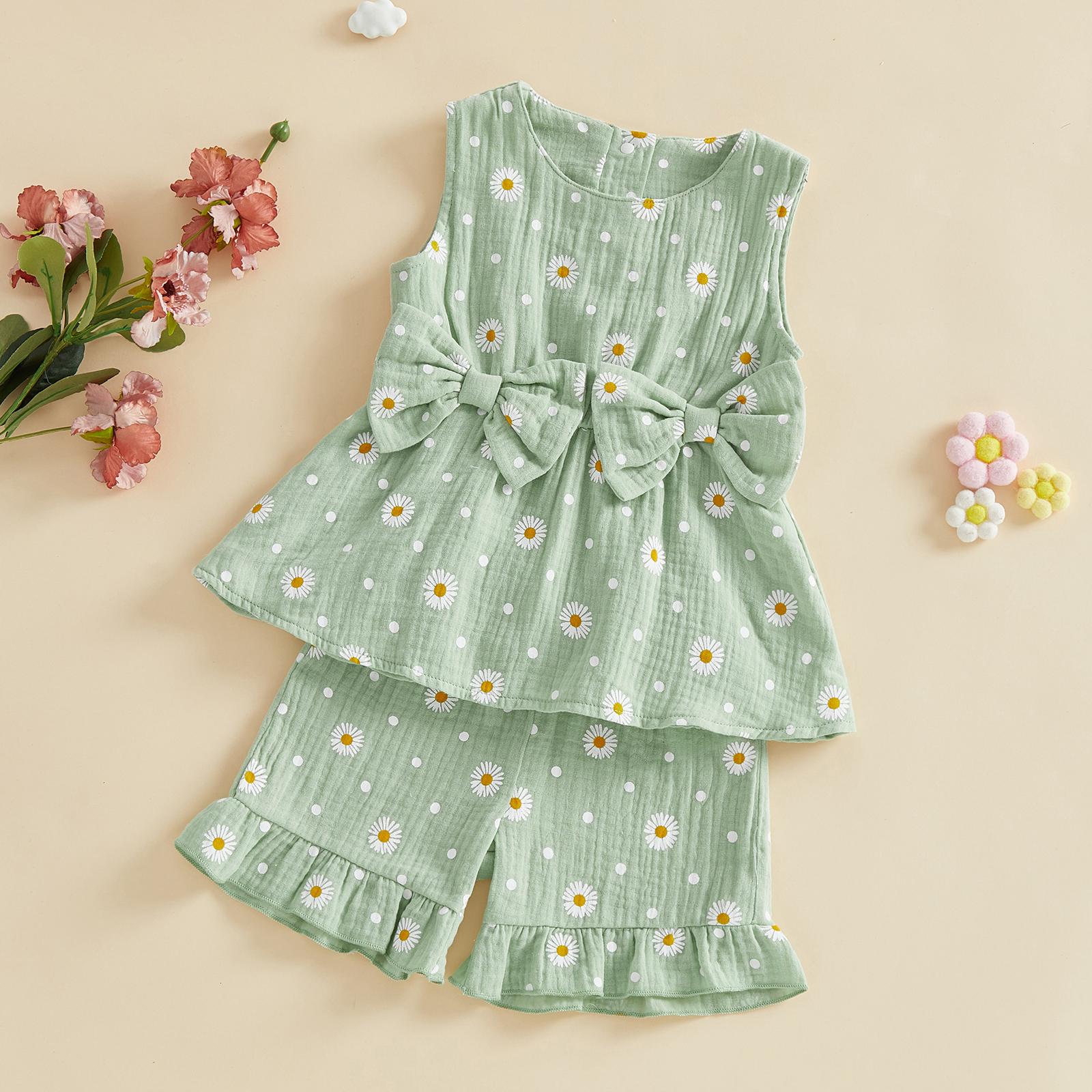 Toddler Baby Girl Outfit Summer Clothes Bow Print Bowknot Smocked Camisole Tank Top Ruffle Shorts Set Toddler Baby Girl Outfit Summer Clothes Bow Print Bowknot Smocked Camisole Tank Top Ruffle Shorts Set