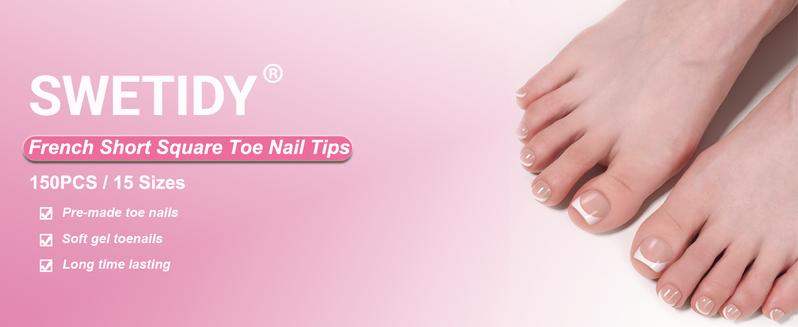 Toe Nail Press Ons, French Tips Toe Press On Nails, 150pcs Square Pre-Designed Soft Gel Thick False Toenail Extension, Berry Pink Full Cover Acrylic for DIY 15 Sizes Toe Nail Press Ons, French Tips Toe Press On Nails, 150pcs Square Pre-Designed Soft Gel Thick False Toenail Extension, Berry Pink Full Cover Acrylic for DIY 15 Sizes