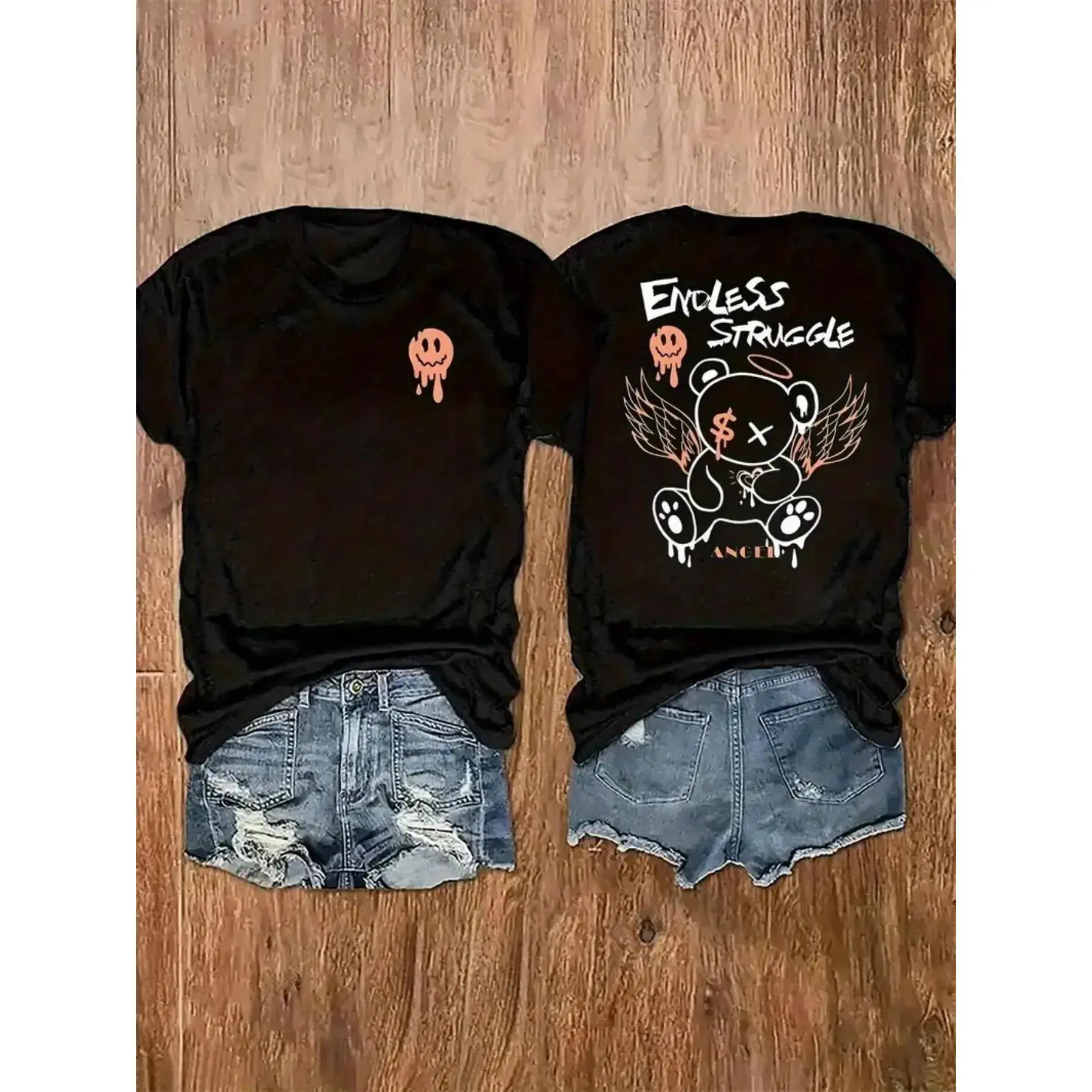 Women's Retro Streetwear Unisex Print Graphic T-Shirt - Loose Fit, Round Neck, Short Sleeve, Soft Breathable Fabric, Trendy Joker Design, Minimalist Aesthetic, All-Match Everyday Wear, Menswear Clothes Gift for Human Couples, Tshirt