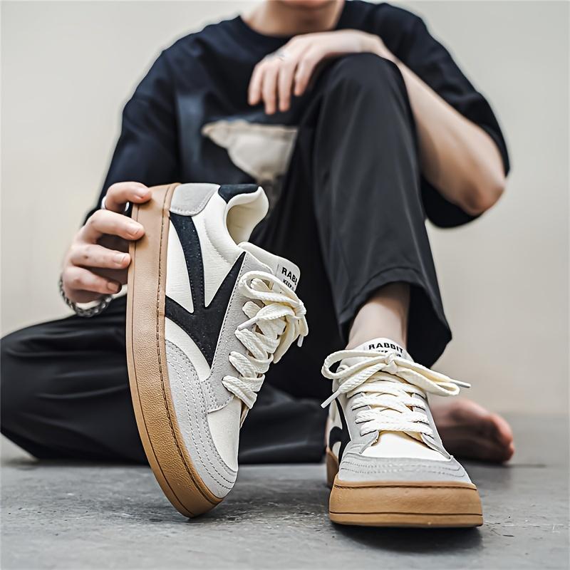Men's Retro Color Block Thick-Soled Skate Shoes, Comfortable Non-Slip Durable Lace-Up Rubber Sole Canvas Sneakers, Men's Shoes