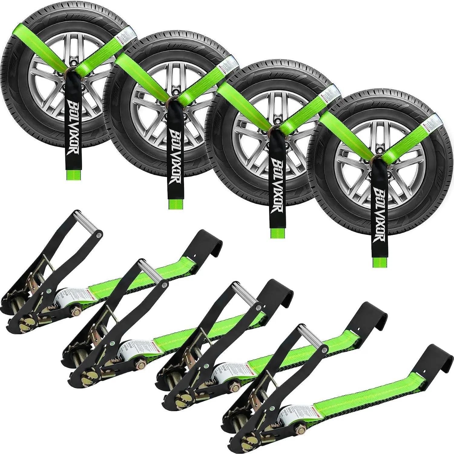 4 Pack Heavy Duty Car Tie Down Straps for Trailers 2" x 96" 9900LBS Break Strength Tire Ratchet Straps with Flat Hooks for Hauling UTV SUV Truck Any Cars