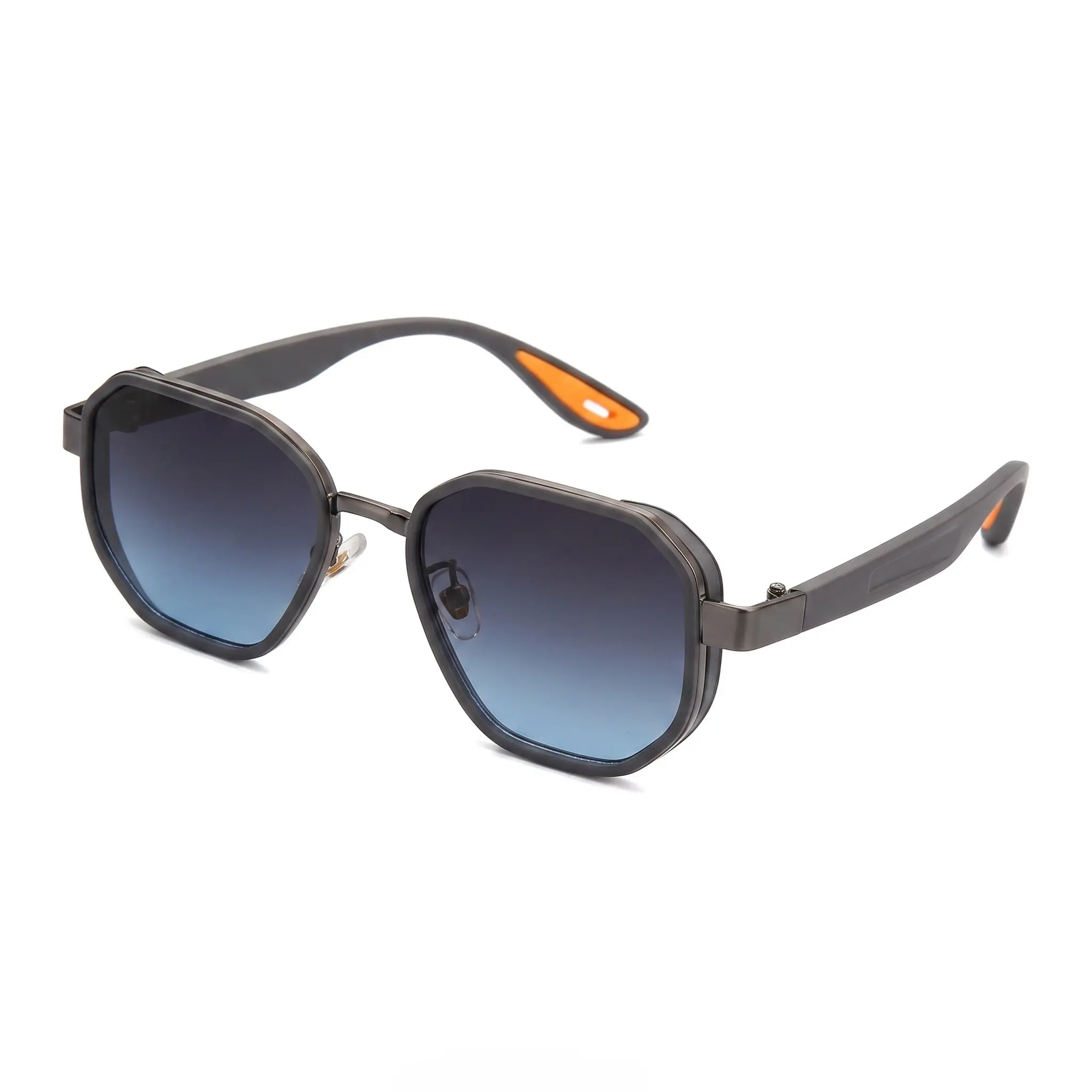 Trendy Polygonal Frame Sunglasses For Male, Premium UV400 Protection Eyewear Featuring Durable TR90 And Metal Combined Frame, Anti-Glare Clear Vision Sun Shades Suitable For Highway Driving, Outdoor Activities, Daily Casual Looks And Gentleman Fashion Mat