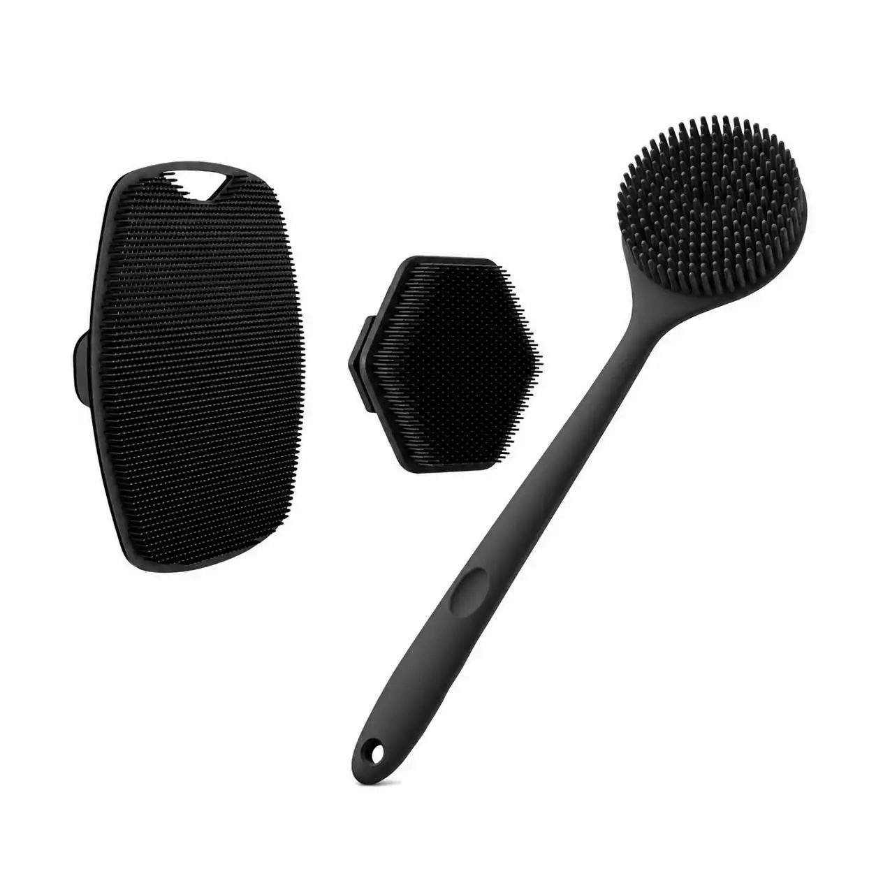 3-Piece Silicone Bath Cleaning Accessories Set - Long-Handle Shower Body Scrubber, Face Cleansing Brush, Scalp Brush for Personal Beauty Use, Beauty Products, Adult