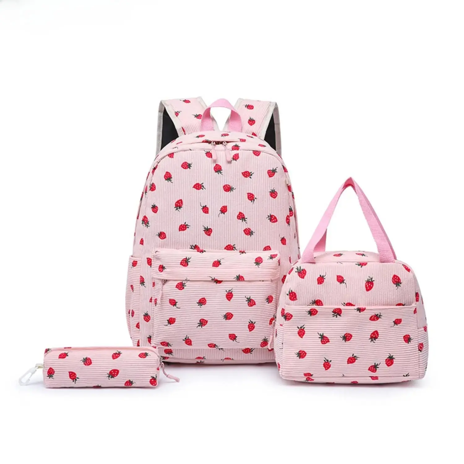Kids 3-in-1 Corduroy Backpack Set for Girls Boys, Cute Kawaii School Backpack with Lunch Box & Pencil Case, Large Capacity Bookbag for Ages 8-10, Back to School Supplies, Travel & Daily Use summervibes