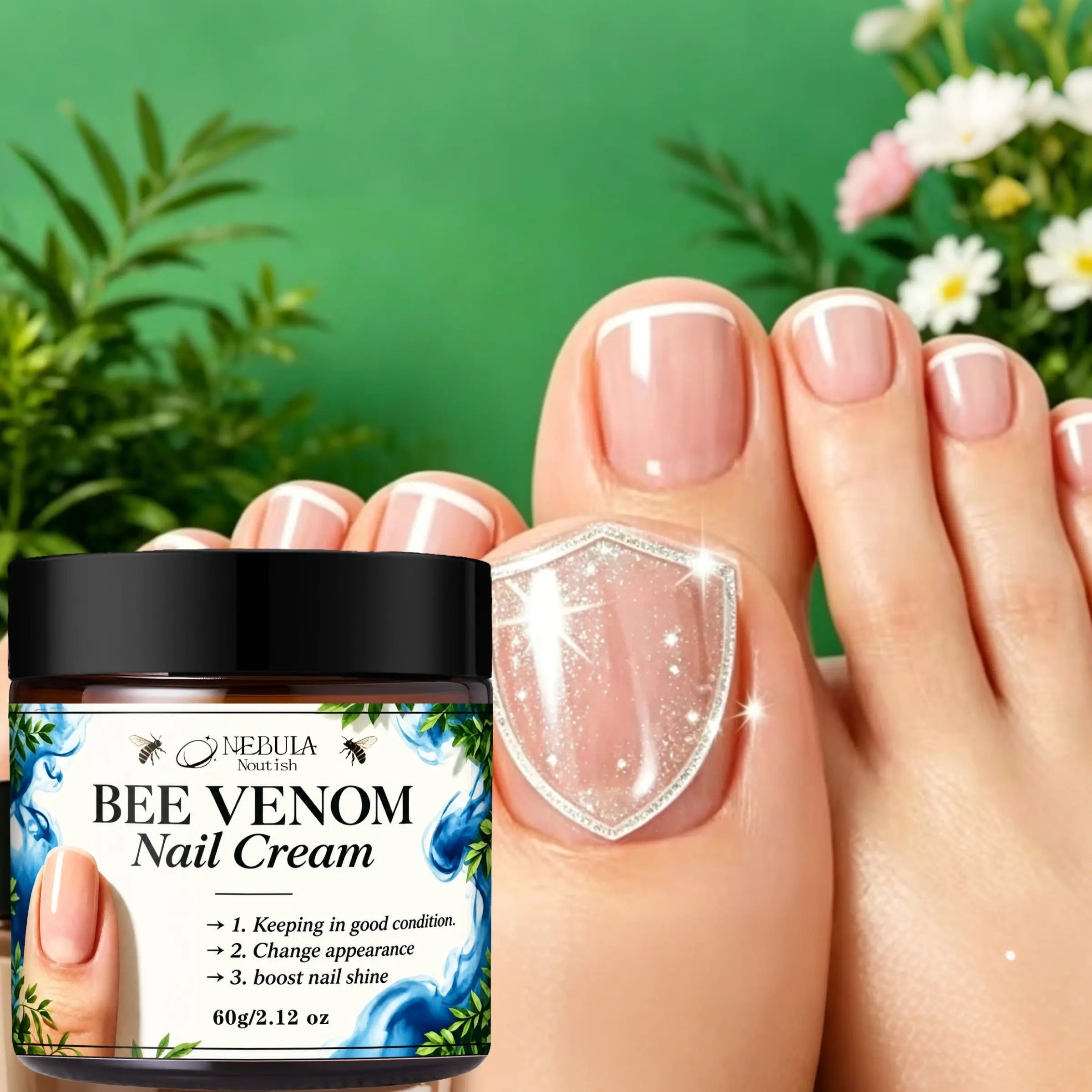 60g Enhanced Bee Venom Nail Cream, Moisturizing Cuticle Balm with Aloe Vera, Deep Hydration, Glossy Nails, Best Nail Care Choice