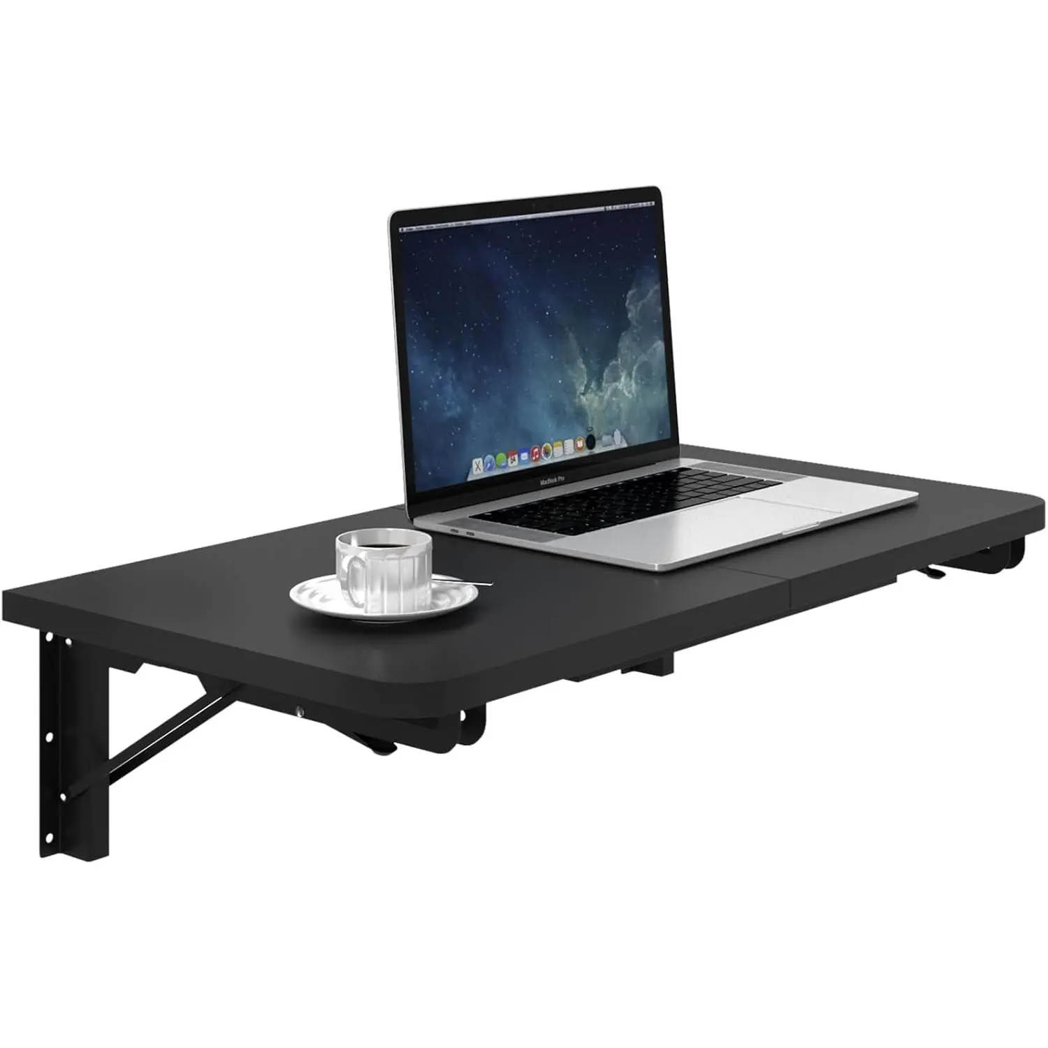 Wall Mounted Folding Table, Black Floating Desk for Small Spaces | Heavy-duty Brackets, Space-saving Design, Use as  Office Desk, Drop Leaf Dining Table, Laundry Shelf, or Balcony Table