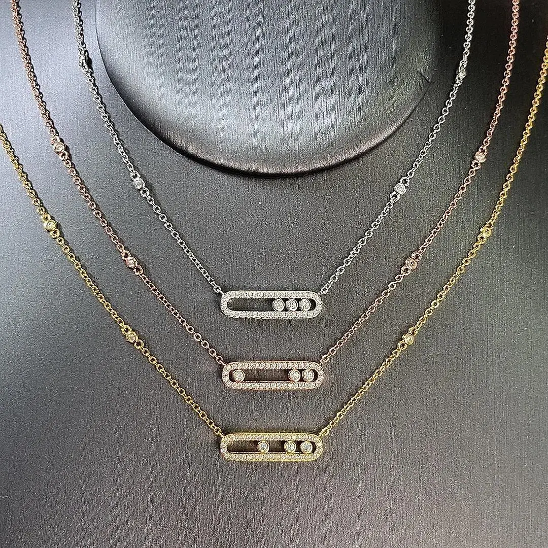 Women's S925 Sterling Silver 3-Diamond Moving Necklace, Unique Personalized Fashion Jewelry, Valentine's Day Gift