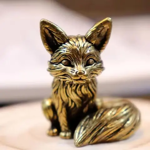 Brass Fox Statue, Cute Fox Miniature Figurines, Cute Collectible Figurines, animal collectibles, Desk Ornament Decoration, Desktop Statue, Copper Animal Sculpture, Home Decor Crafts, Home Ornaments, Decorative Figurine