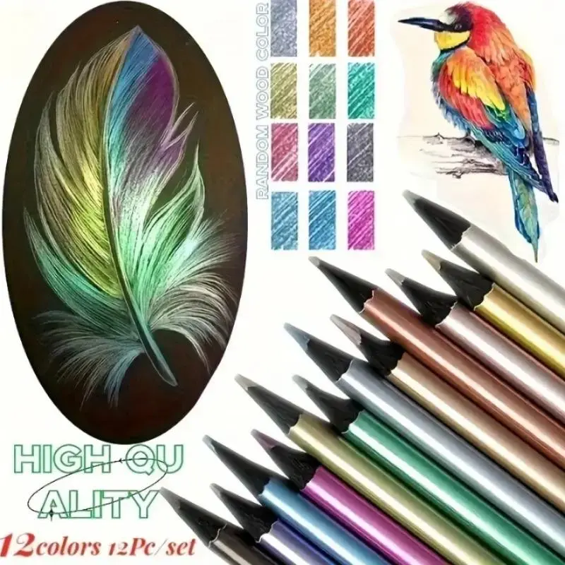 Metallic Color Pencils Set, Wood Metal Colored Pencils for Journaling, Sketching & Drawing, Creative DIY Art Supplies