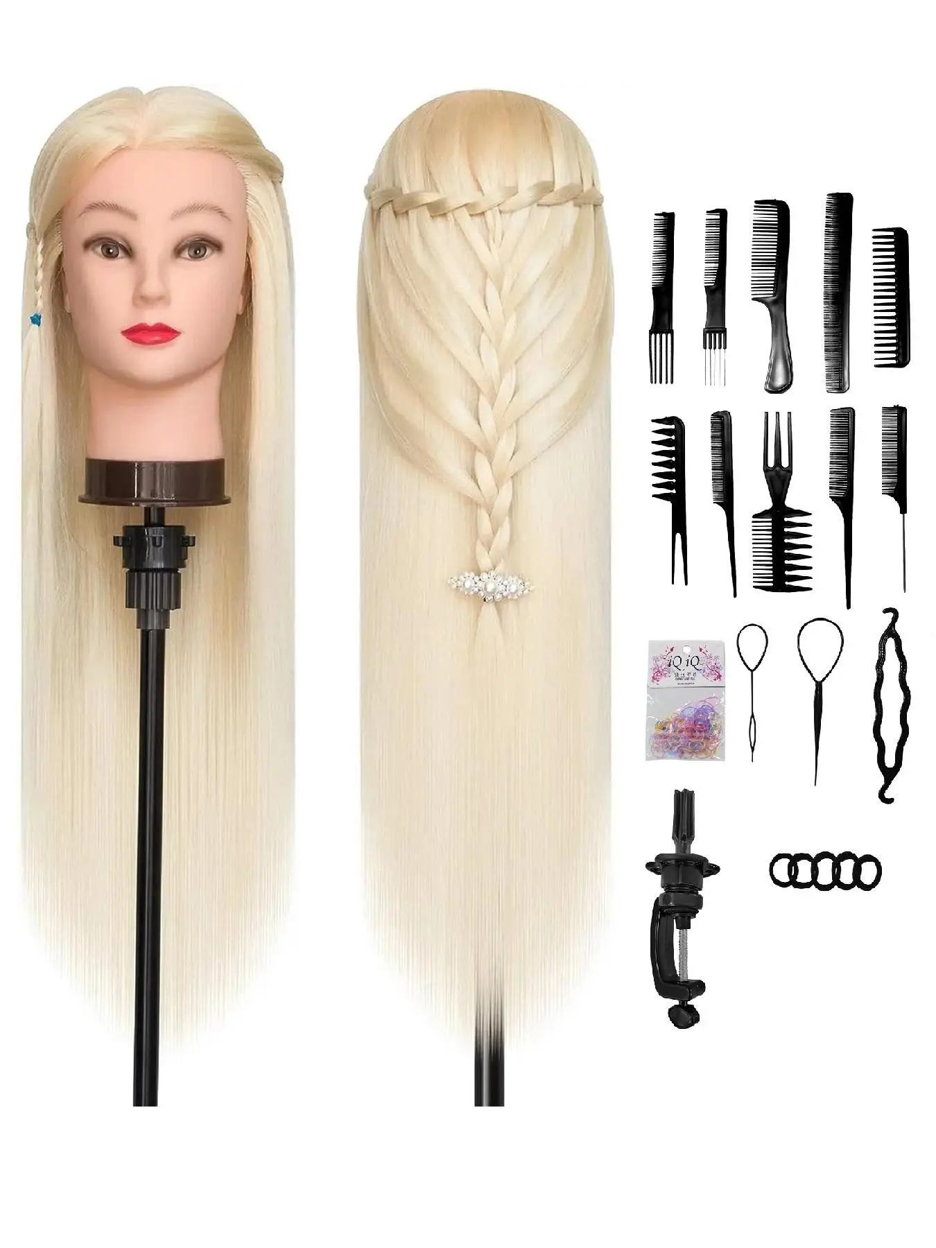 Hair Styling Mannequin Head with Diy Set and Table Clamp, Training Head Hair Styling Practice Mannequin, Professional Hair Styling Training Tool for Salon & Barber Shop, Braiding Focus, Realistic Braiding
