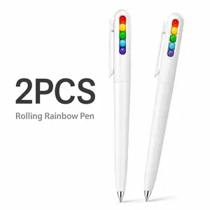 2-Pack Rolling Rainbow Ballpoint Pens, Smooth Writing, Stress Relief Beads, Student Office Diary Stationery Gift, Click Pen