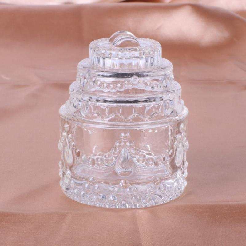 Mini Cake Shaped Clear Glass Storage Jar, 1 Count Candy Storage Jar, Home Organizer for Living Room Bedroom Bathroom Kitchen, Glass Kitchen Canisters