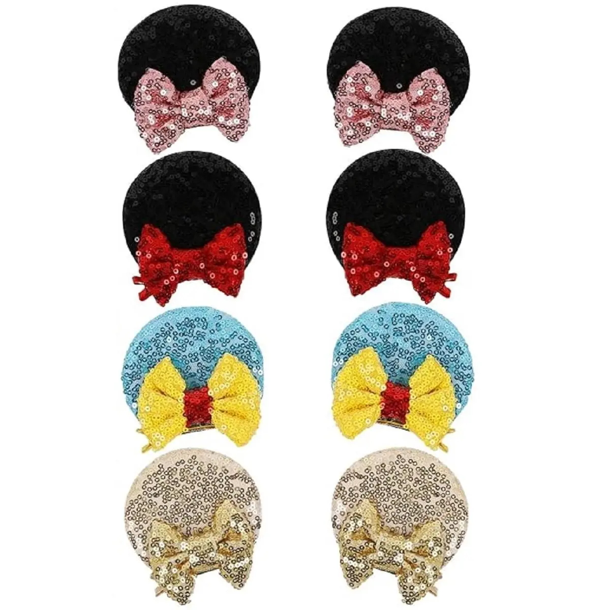 Mouse Ears Hair Bows Clips Glitter Mice Ears Pack Cute Hair Bow Hair Accessories for Women Costume Birthday Party Favor Vacation Halloween Christmas Decoration, 4 Pairs