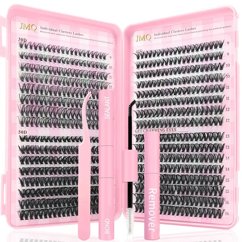 DIY Natural False Eyelashes, Soft D Curl Lash Extensions 9-16mm, Waterproof Glue & Sealant, Dense Fake Lashes, Hypoallergenic