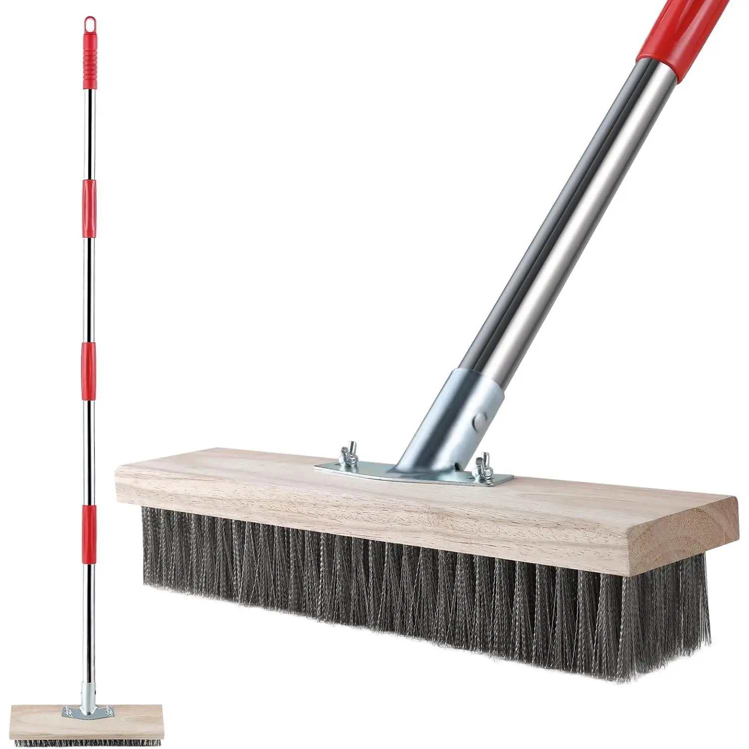 Heavy Duty Wire Broom with 57IN Telescopic Handle, Stiff Metal Bristle Brush for Removing Weed Moss, Outdoor Floor Scrub Brush for Patio Deck Garden Concrete Garage