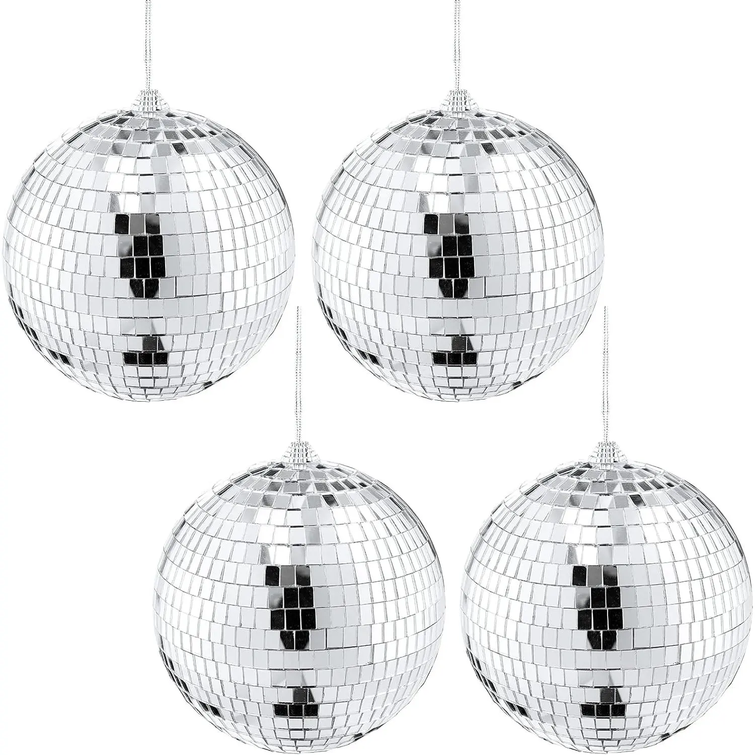 4 Pack Mirror Disco Ball, 6 Inch Cool and Fun   Disco Ball with Attached String for a Party or Dj Light Effect, Party Decorations,  Decorations, Stage Props, Christmas