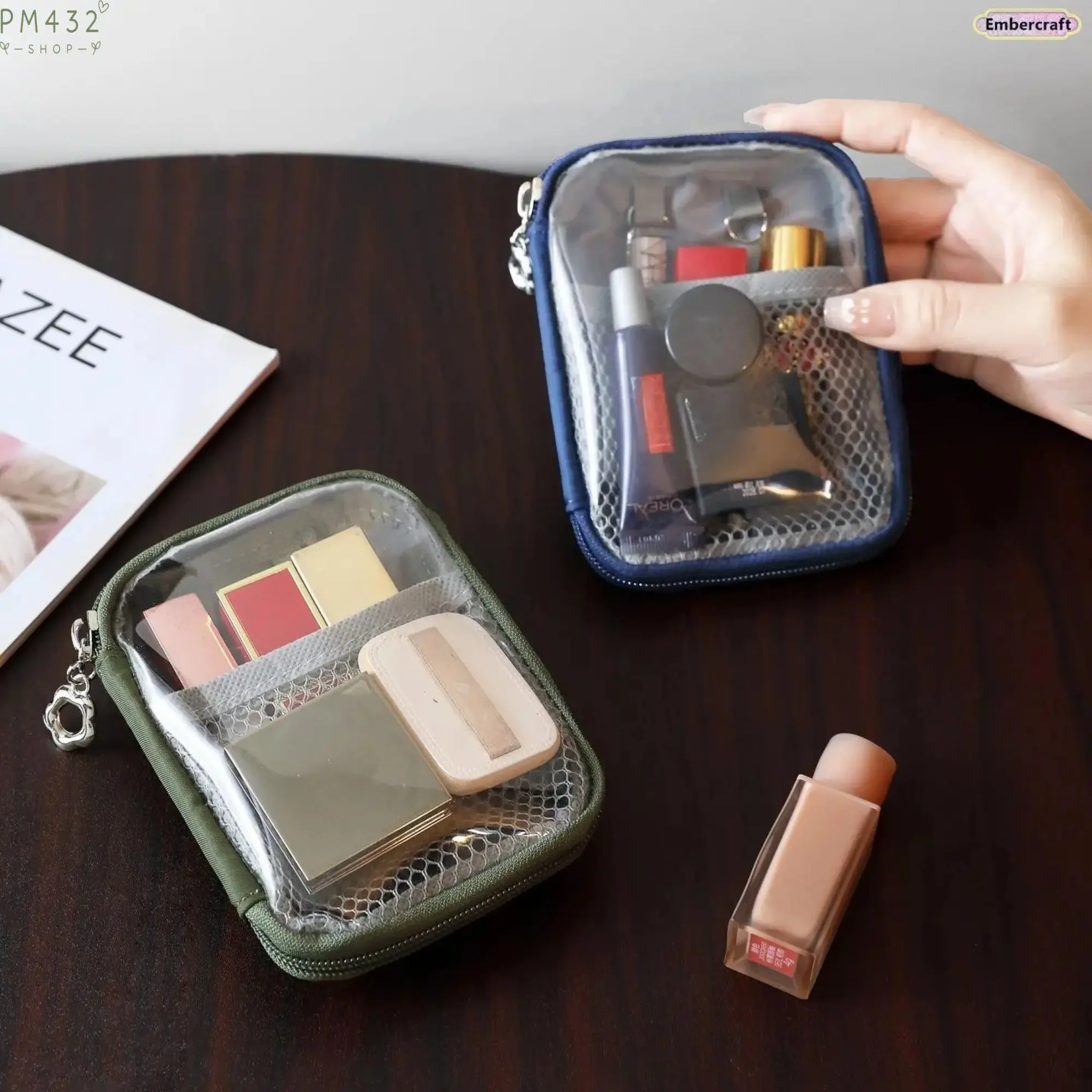 Mini Makeup Bag with Compartments, Portable Cosmetic Organizer Pouch for Women, Travel Makeup Bag with Zipper Closure, Small Beauty Storage Case for Lipstick, Skincare & Daily Essentials, Lightweight Makeup Organizer for Vacation, Work & Everyday Use