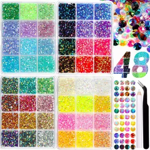48 Colors Transparent Resin Jelly Rhinestones, Multi-Color Flat Back Rainbow Drills, Includes Adhesive & Tweezers, Ideal for DIY, Nail Art, Gifts