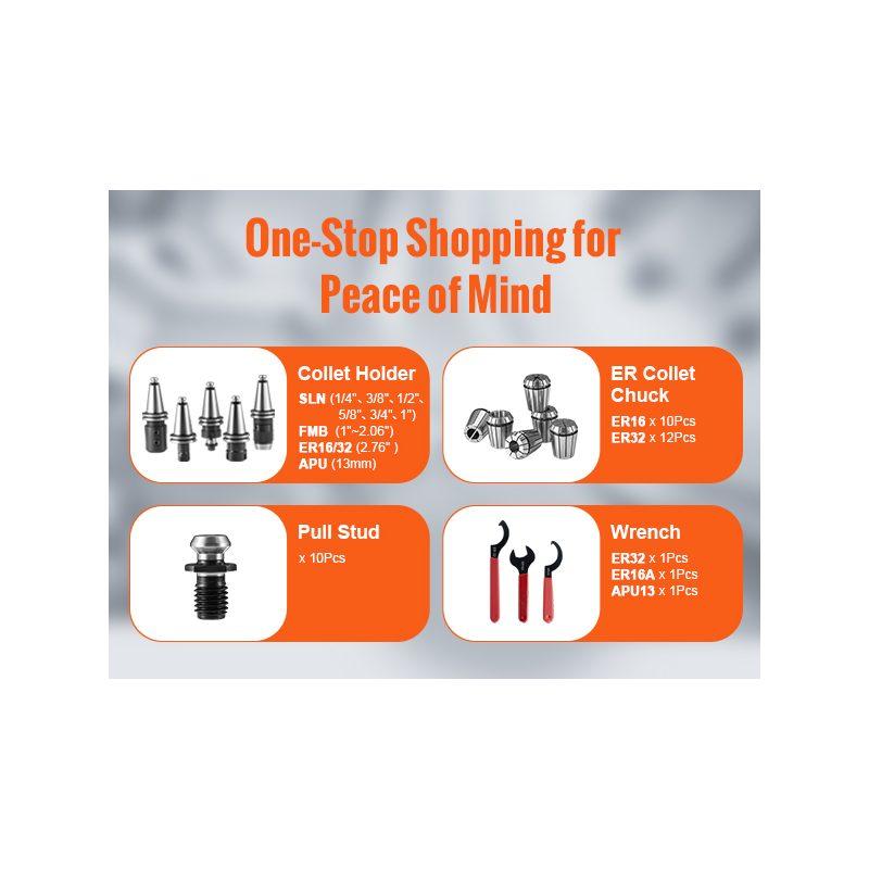 VEVOR CAT40 Collet Holder ER 16/32 Collet Set, 35 PCs, SLN FMB ER16/32 APU Tool Holders Spring Steel Collet Chucks with 10 Pull Studs and 3 Wrenches, for Milling Machine Drill Presses Boring Machine