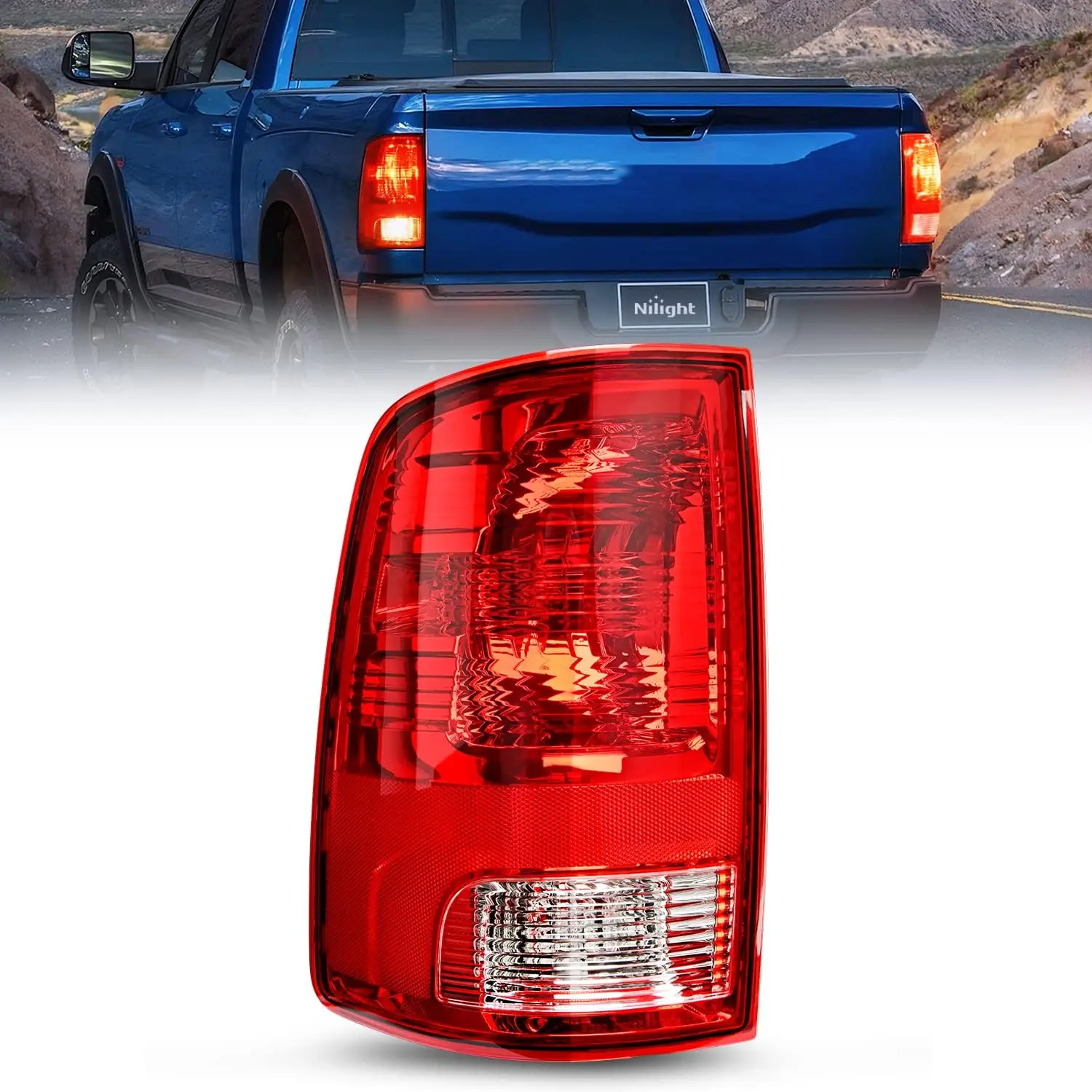 Nilight OE-Style Left Driver Side Polycarbonate Taillight Assembly with Bulbs - Secure, Corrosion-Resistant, Easy-Install Plug-In Fit for 2009-2018 Dodge Ram 1500/2500/3500, 2019-2021 Ram 1500 Classic Long-Lasting Car Lighting