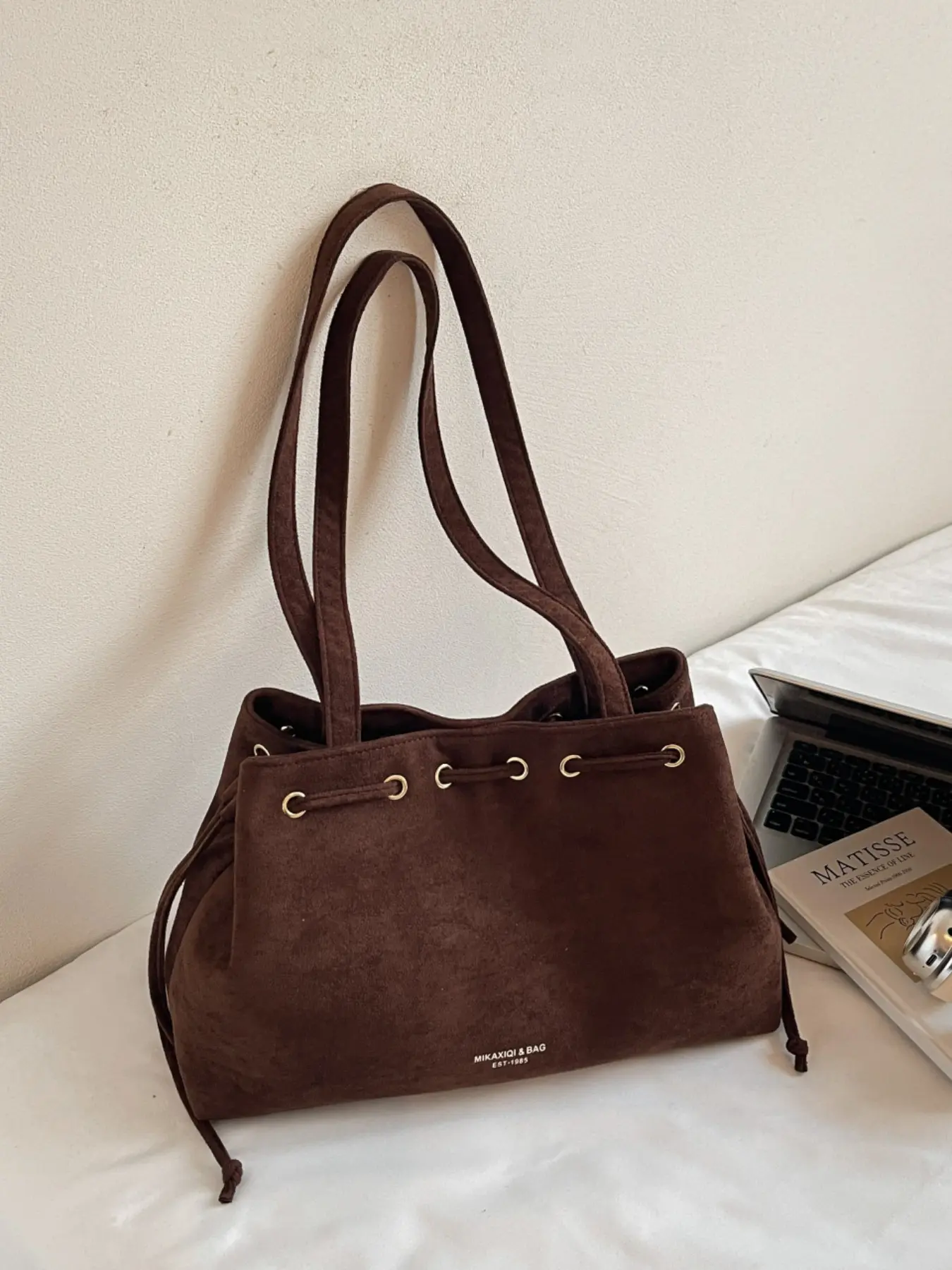 Relaxing retro exquisite tote bag with drawstring closure design, large capacity shoulder bag that can accommodate files and tablets, suitable for dates, parties, and light socializing Casual Commuter Bag, Boho work bags