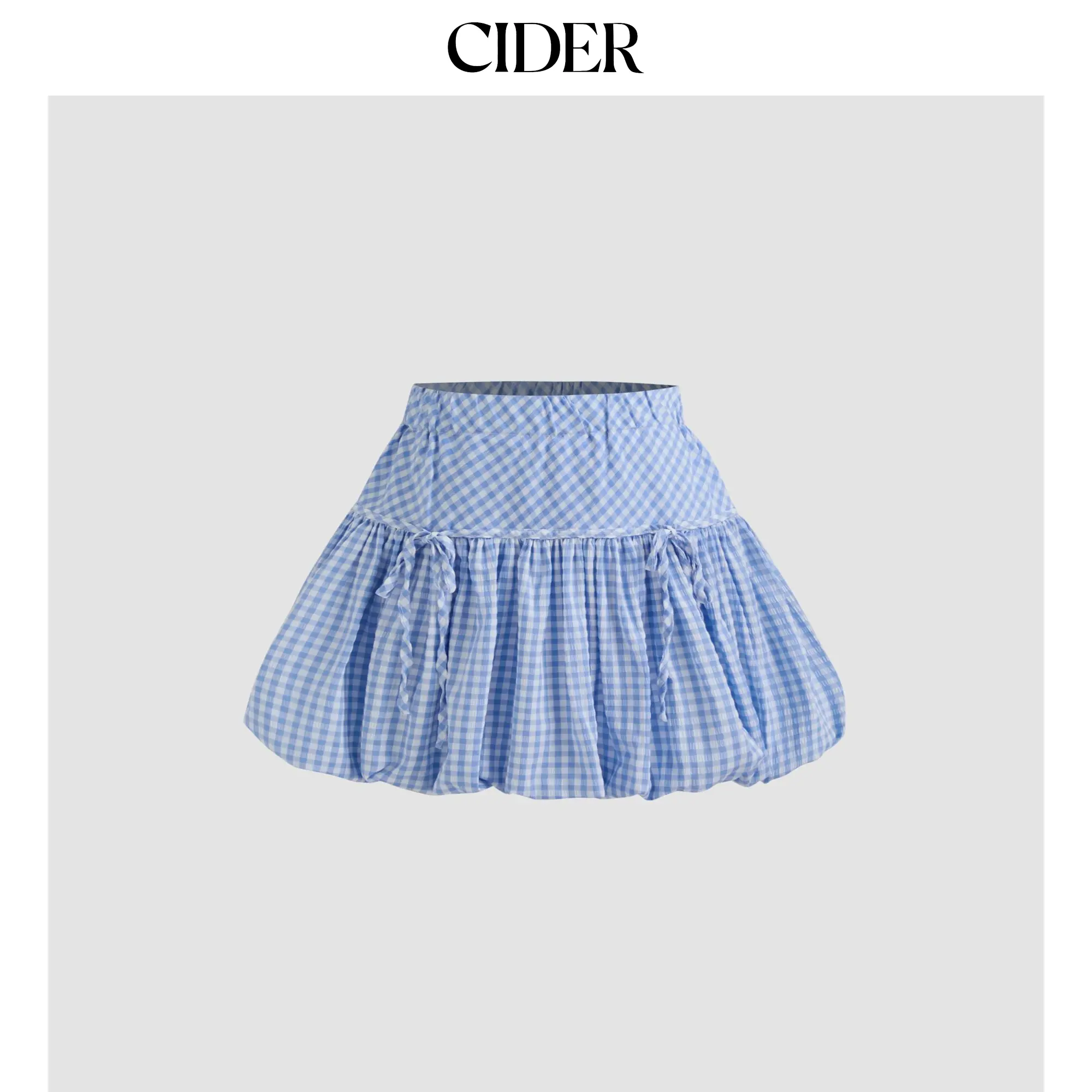Cider Bowknot Gingham Bubble Hem Mini Skirt [LIVE FS]
