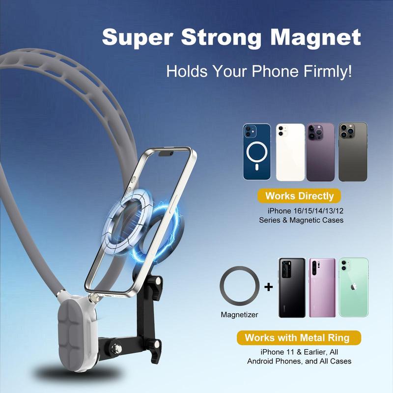 Neck Phone Holder, 1pc Adjustable Neck Mount Phone Holder, Soft Neck Band & Phone Clip, Hands-free Phone Holder for Video Blogging, Compatible with iPhone Samsung Google Pixel, Cell Phone Holder, Stand