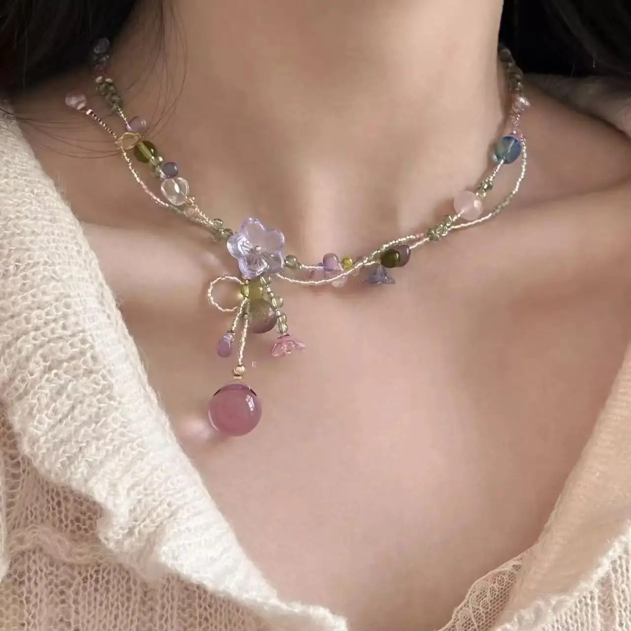 Korean Romantic Clavicle Chain Necklace Drop Beaded for Beach Trips Dating Daily Commuting - Original Stylish Accessory