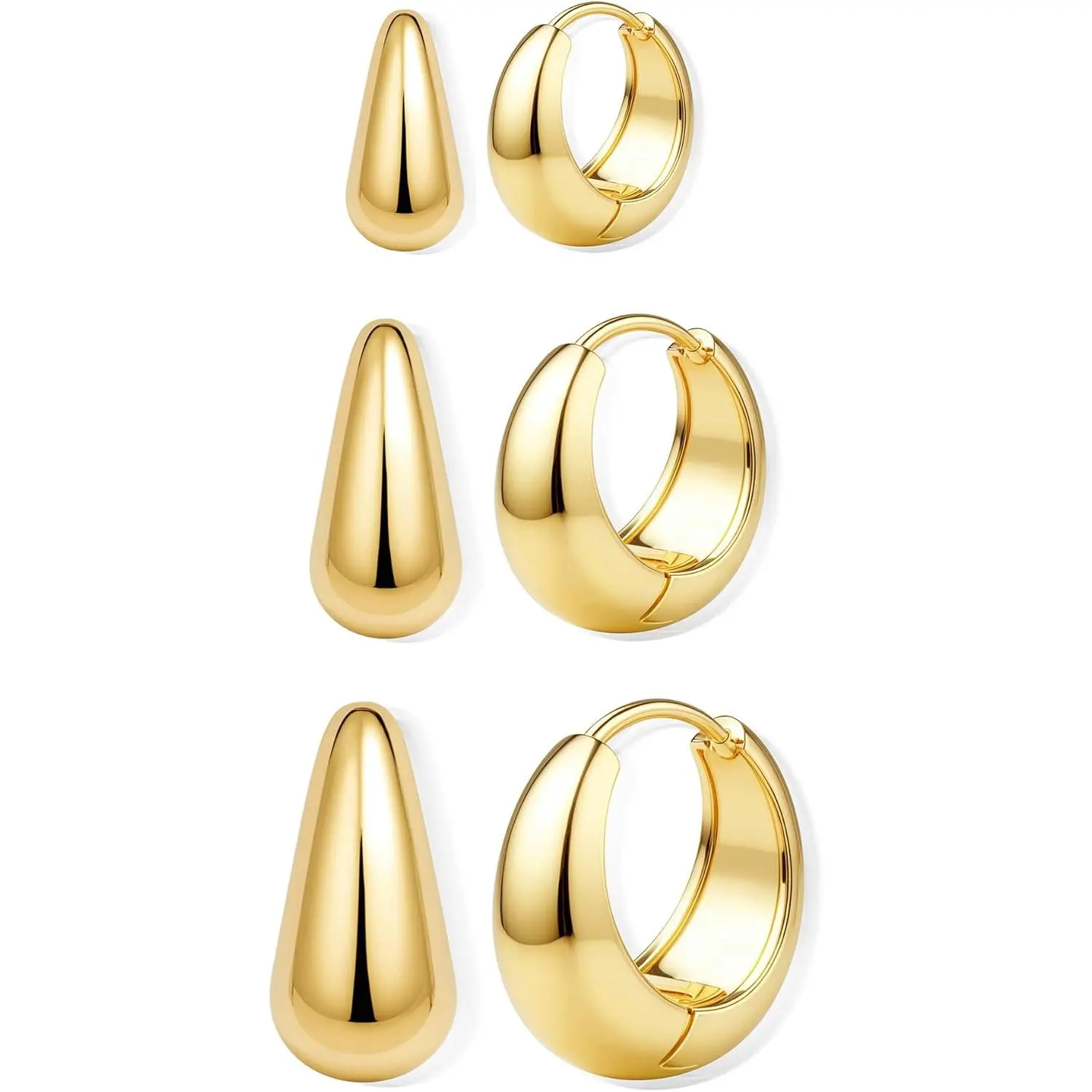 3Pairs 14K Gold Plated Hoop Earrings Set for Women Chunky Earring Silver Plated Hypoallergenic Small Huggie Hoops Lightweight Tiny Thick Trendy Hoop Earrings Stacks for Multiple Piercing
