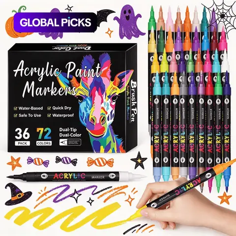 24/48/72 Colors Dual Tip Acrylic Paint Pens Markers, Premium Acrylic Paint Pens for Wood, Canvas, Stone, Rock Painting, Glass, Ceramic Surfaces, DIY Crafts Making Art Supplies, Coloring Supplies #GLOBAL PICKS