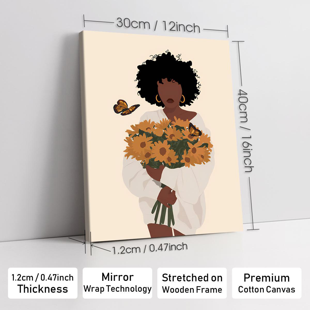 Figure & Flower Pattern Canvas Painting with Frame, 1 Count Modern Simple Wall Art Painting, Wall Art Decor for Home Living Room Bedroom Office