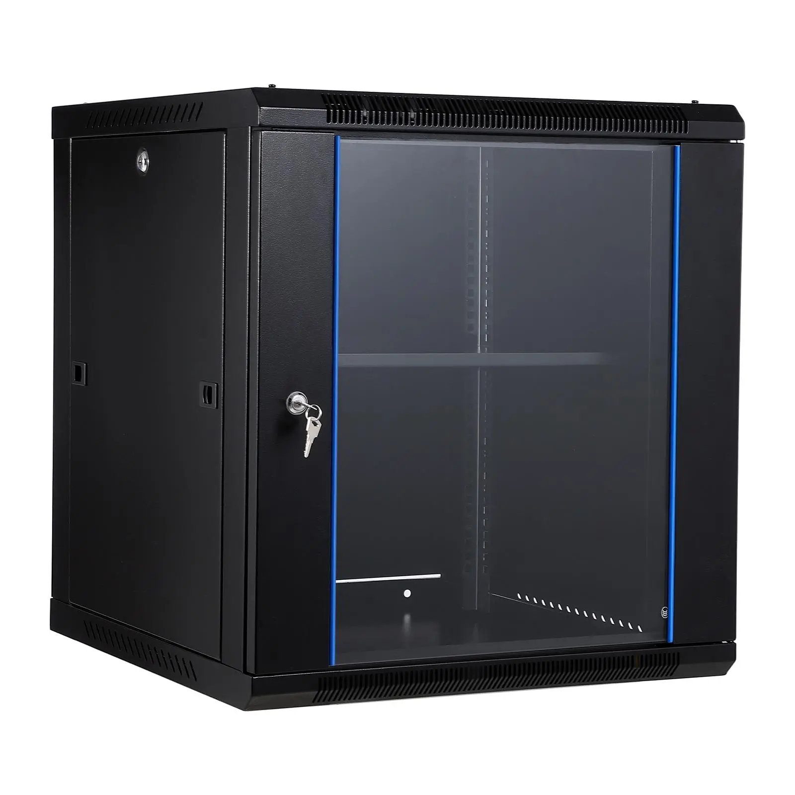 12U Wall Mount/Floor Standing Network Server Cabinet - 17.7" Deep, Lockable Glass Front Door, Removable Side Panels, Ventilated Heavy-Duty Metal Enclosure for IT Equipment, Lockable Door