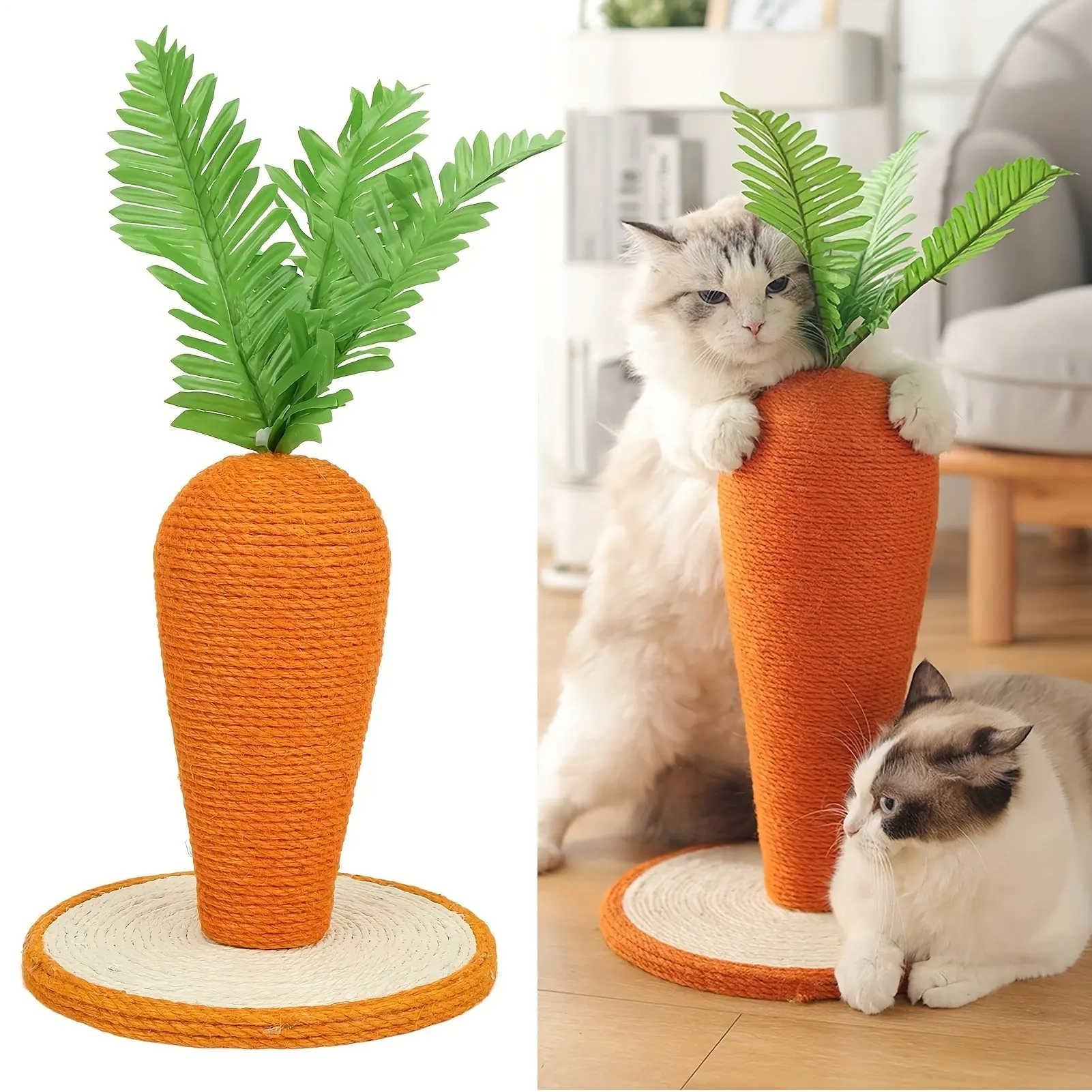 Cat Scratching Post: Natural Sisal Rope, Carrot Design, Durable Kitty Claw Scratcher Tree, Protect Furniture, Train Cats, Home