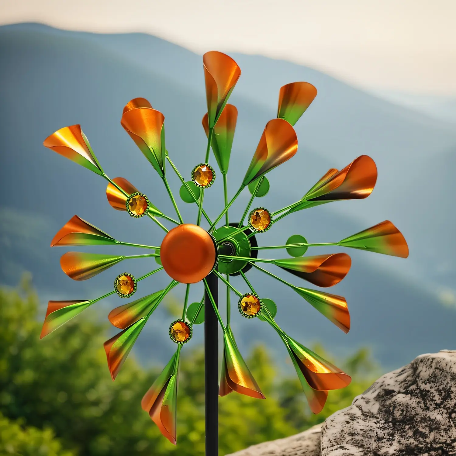 Vibrant Morning Glory Metal Windmill with Stake, Easy Setup, Outdoor Garden Decor, No Power Needed, Ideal Party Gift, Holiday Gifts, Yard Wind Spinner