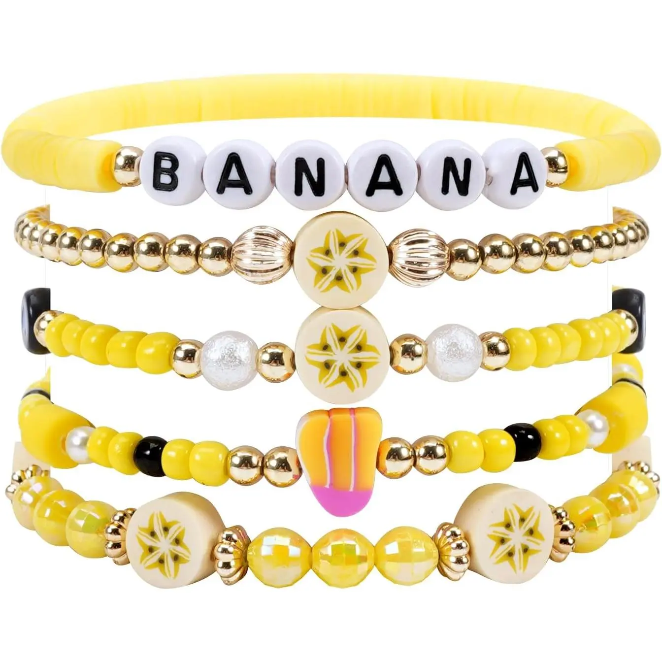 Boho Bracelets Stretchy Stacks Beaded Bracelet for Women Funny Banana Bracelets Heishi Clay Bracelet Friendship  Birthday Party Gifts