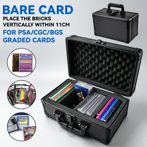 1pc Removable 3pcs Foam Divides Graded Card Storage Box Case With Lock, Card Boxes For Sports Cards, Aluminum Alloy Case for PSA BGS CGC Slabs & Bumper Guard, Lockable Carrying Case for PTCG TCG Sports Games Trading Cards