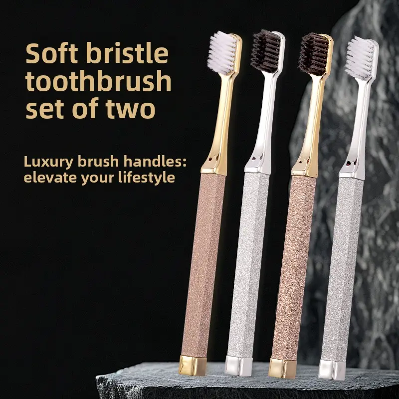 Dijiu Premium Soft-Bristle Adult Toothbrush – Gold-Plated Home Set (Pack of 2) – Teeth Cleaning & Protection – Individually Wrapped – Wholesale