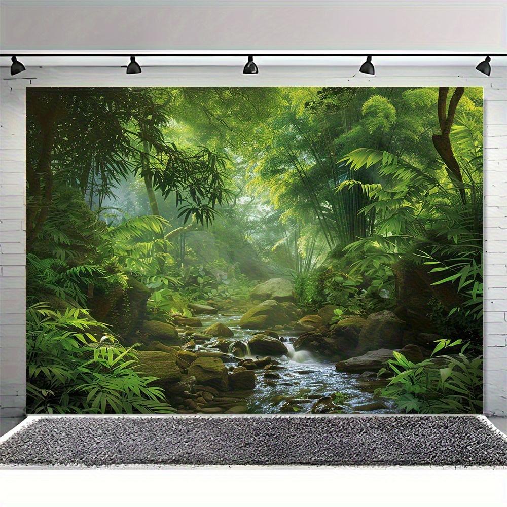 Polyester Natural Landscape Background-Dense Green Forest and Creek Banner, No Electricity Needed, Universal Seasonal Decoration for Indoor and Outdoor, Multi-Functional Use, Suitable for Party, Wedding, Photo Studio Props(Multiple Sizes Available), Party