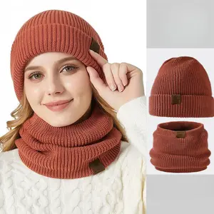 Double Layer Thick Knit Hat And Neck Warmer Set Soft Fluffy Thermal Yarn Built In Ear Coverage Stretch Elastic Silhouette Unisex For Winter Outdoor Windproof Cold Resistance Daily Warm Portable Head Neck Accessory