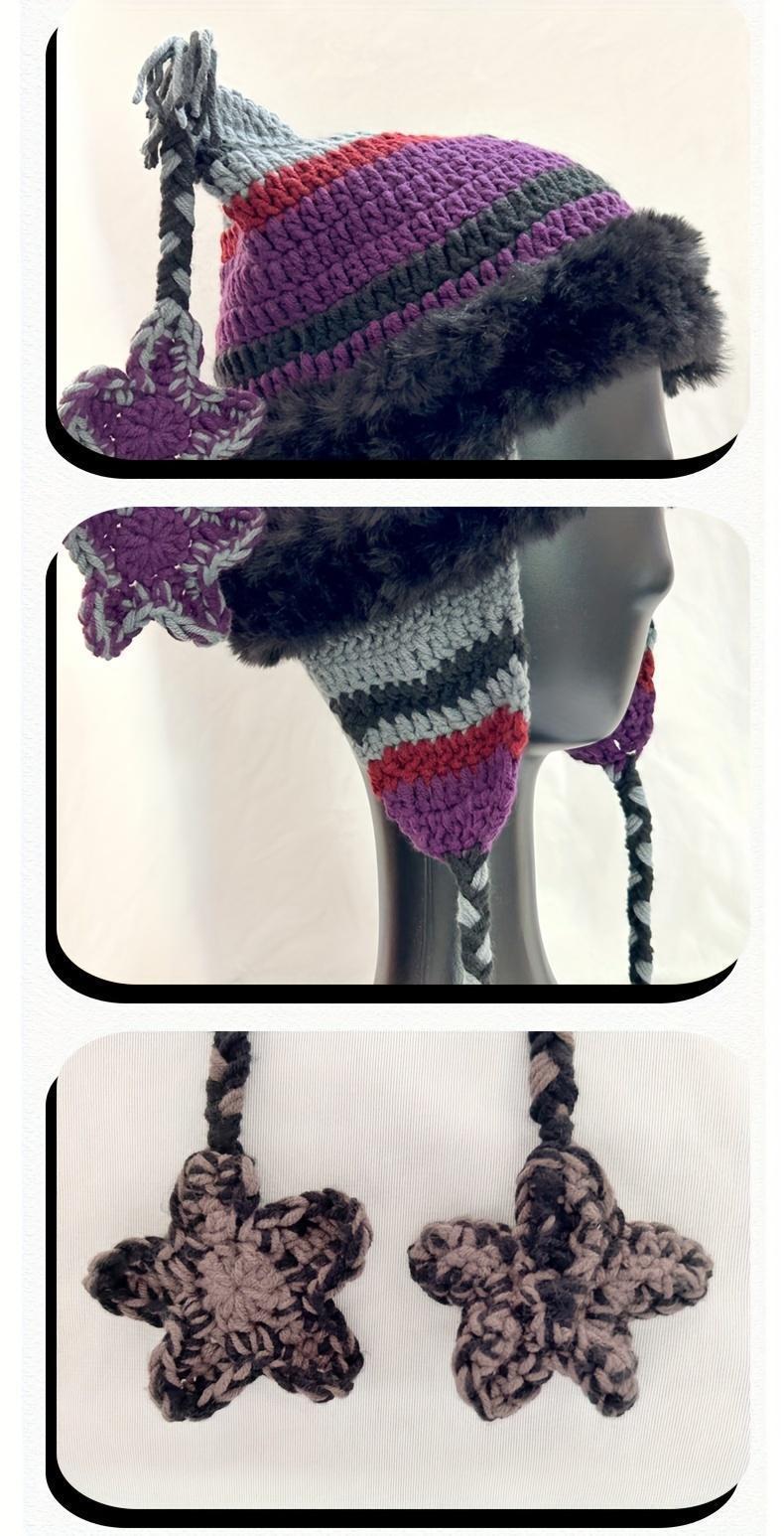 2026 New Stylish Unisex Winter Beanie – Warm Knitted Faux Fur Lined Hat, Ear Flaps & Tassels Design for Cold-Weather Outdoor Wear, Great for Thanksgiving