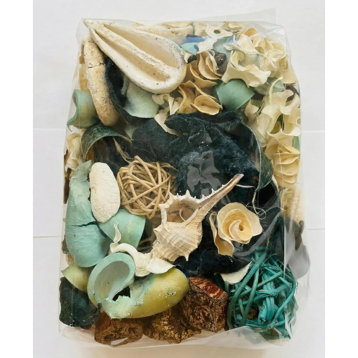 Potpourri Bag Ocean Breeze Scent Large Decorative Bowl Filler Blue Dried Botanical Mix with Coastal Seashell, Natural Pod, Deco Ball Home Fragrance, Vase & Centerpiece Decor