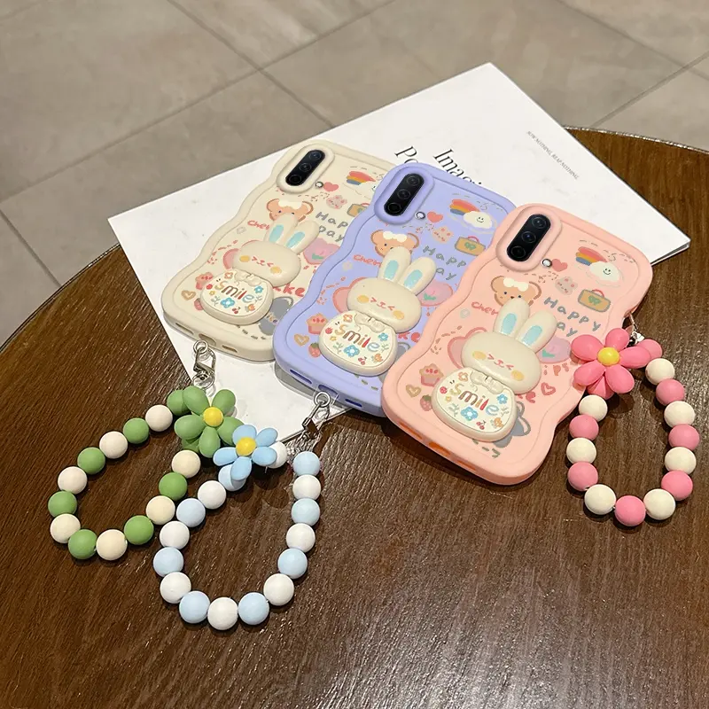 Durable For OnePlus Nord CE4/Nord N300/Nord N30 SE/Nord 4/Nord CE 5G/Nord CE4 Lite/Nord N20 SE/Nord N20 5G Cover Comfortable feel 3pcs( Pink rabbit phone Case+Lanyard+Stand) Phone Case Suitable For OnePlus Nord CE 5G Featuring