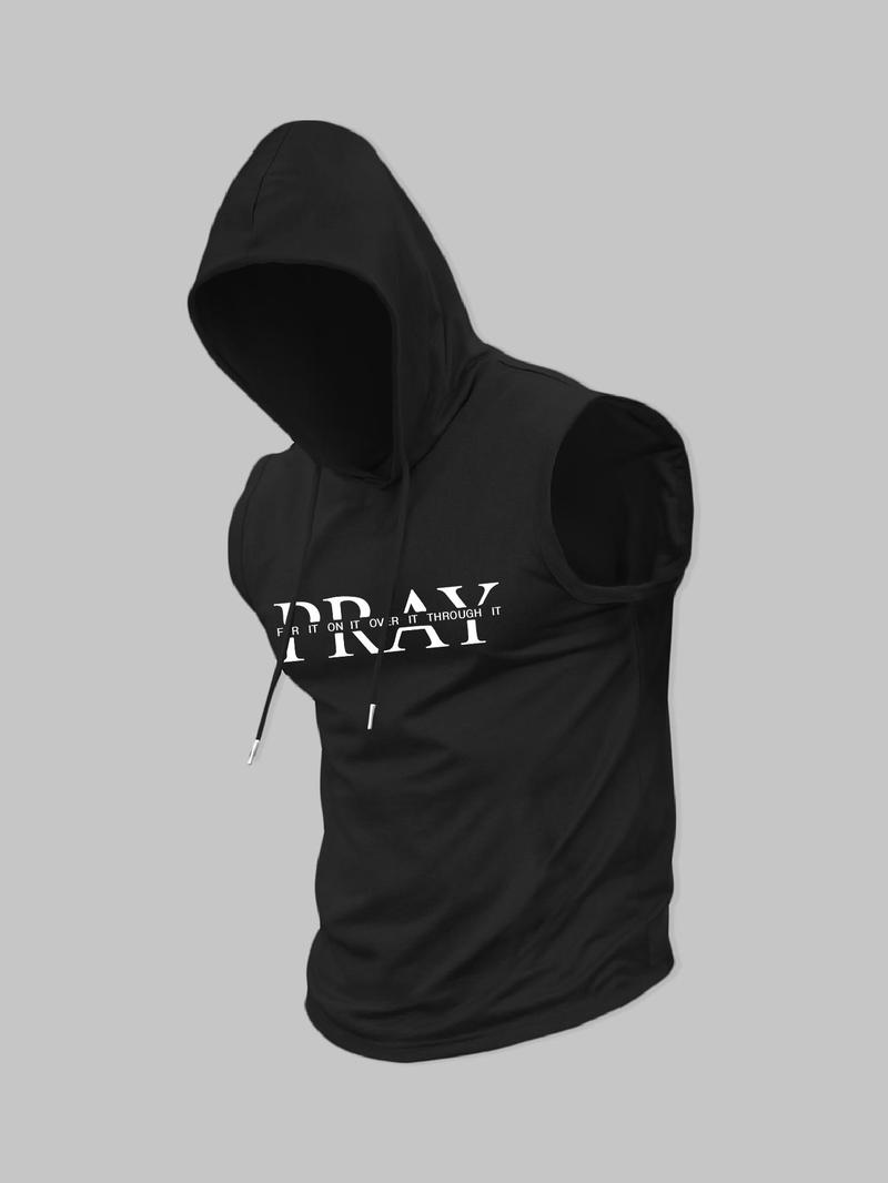 Men's Regular Fit Letter Print Hooded Tank Top, Casual Sleeveless Top for Summer, Fashion Men's Clothes for Daily Wear, Breathable Sleeveless Vest, Socks