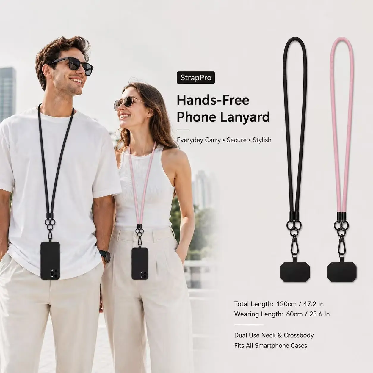 Dual Color Nylon Braided Mobile Phone Strap, Unisex Crossbody Anti-Loss Lanyard, Includes Metal Clip and Phone Pad